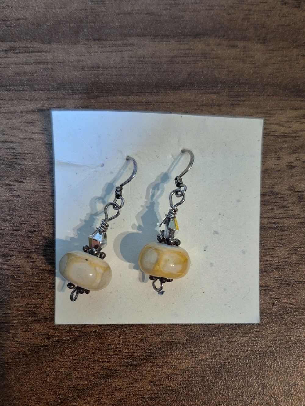 #8 Cream Glass Bead Dangle Earrings